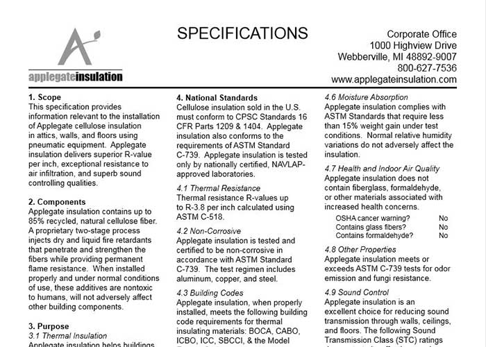 Applegate Spec Sheet