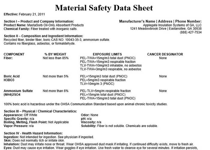 Mastasorb Oil Only MSDS